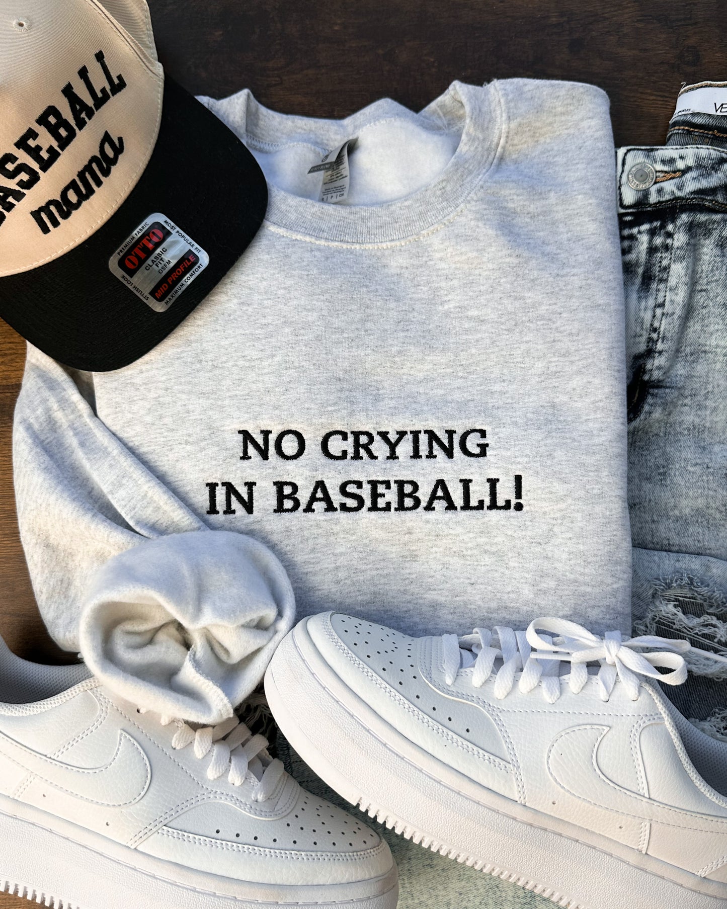 No crying in baseball embroidered sweatshirt
