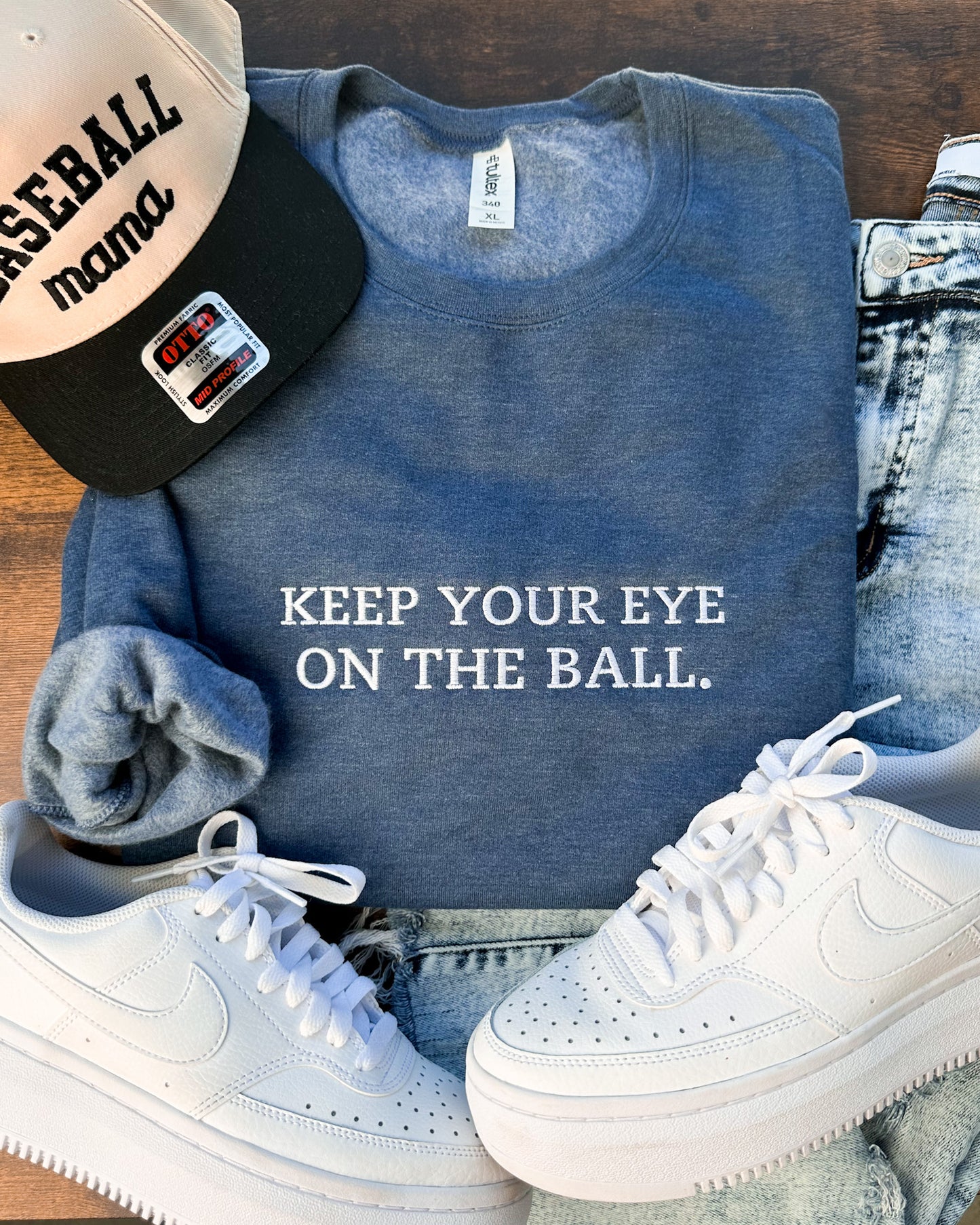 Keep your eye on the ball embroidered sweatshirt