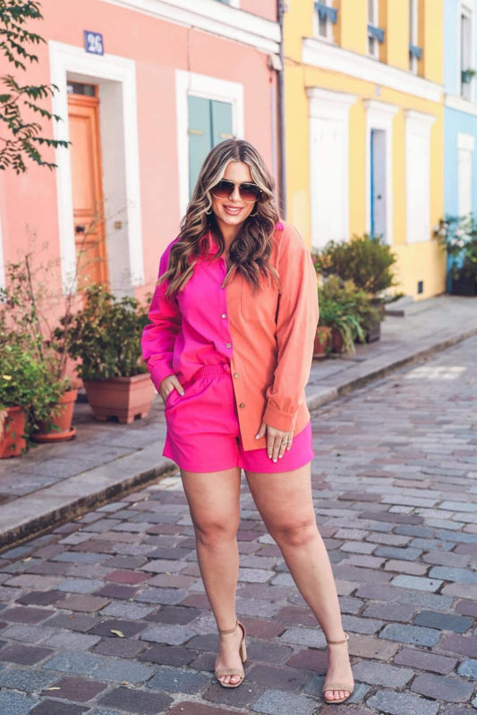 ColorBlock Corduroy Drawstring Shorts