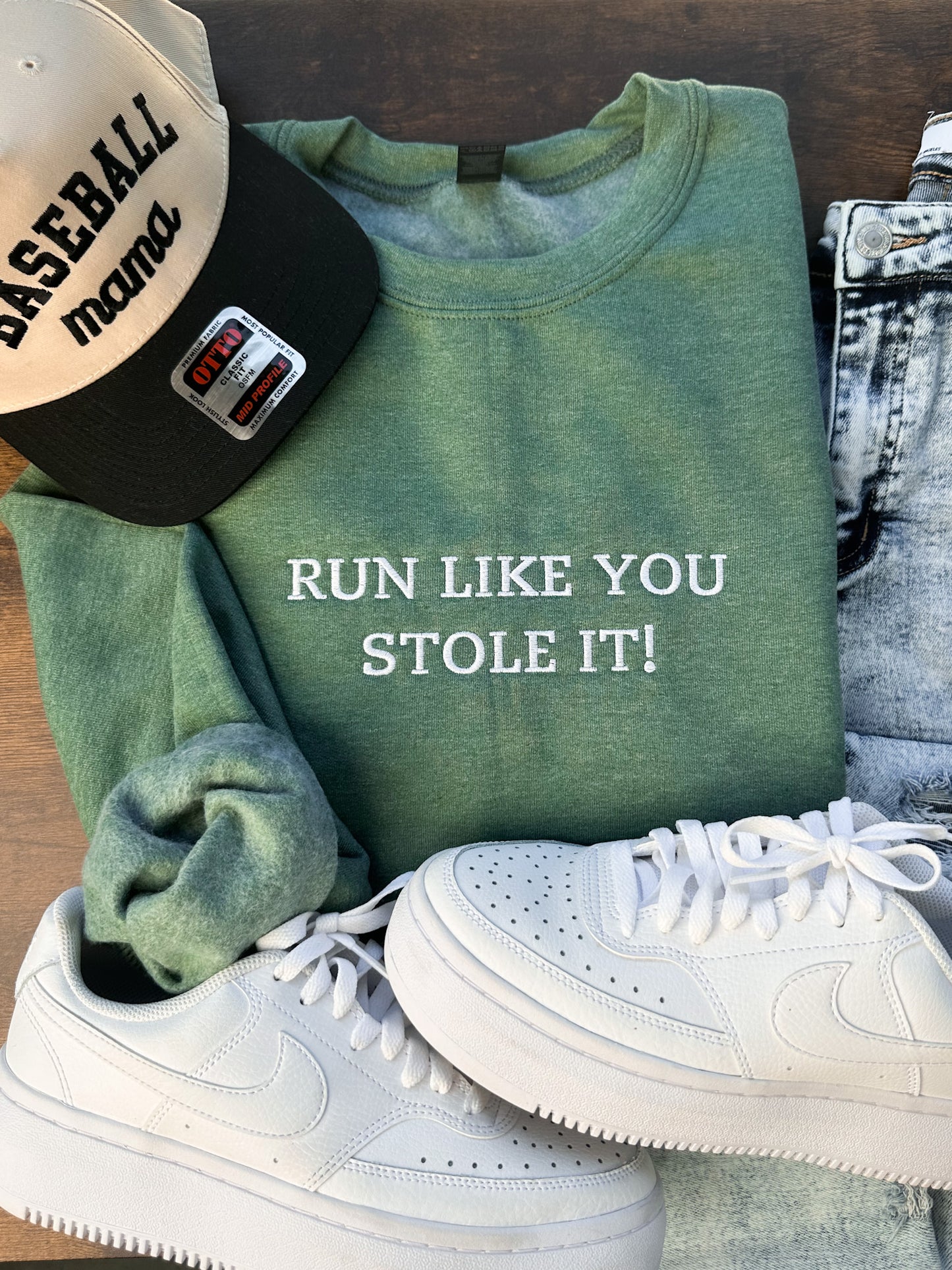 Run like you stole it embroidered sweatshirt