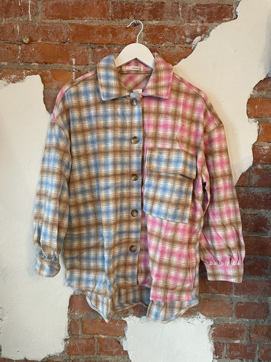 Blue and Pink Colorblock Shacket