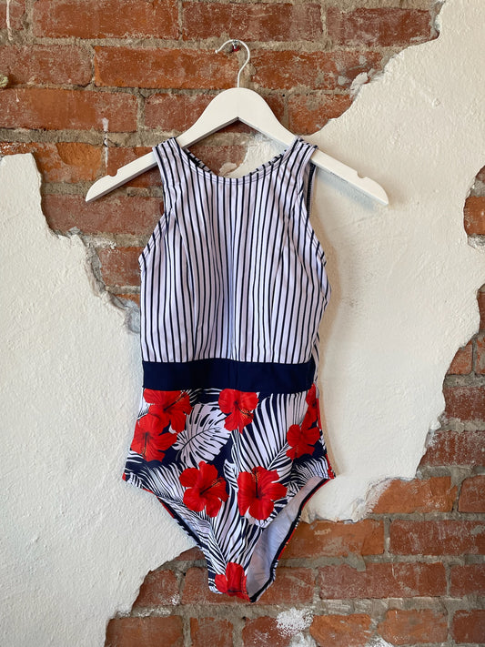 Striped Floral Swimsuit