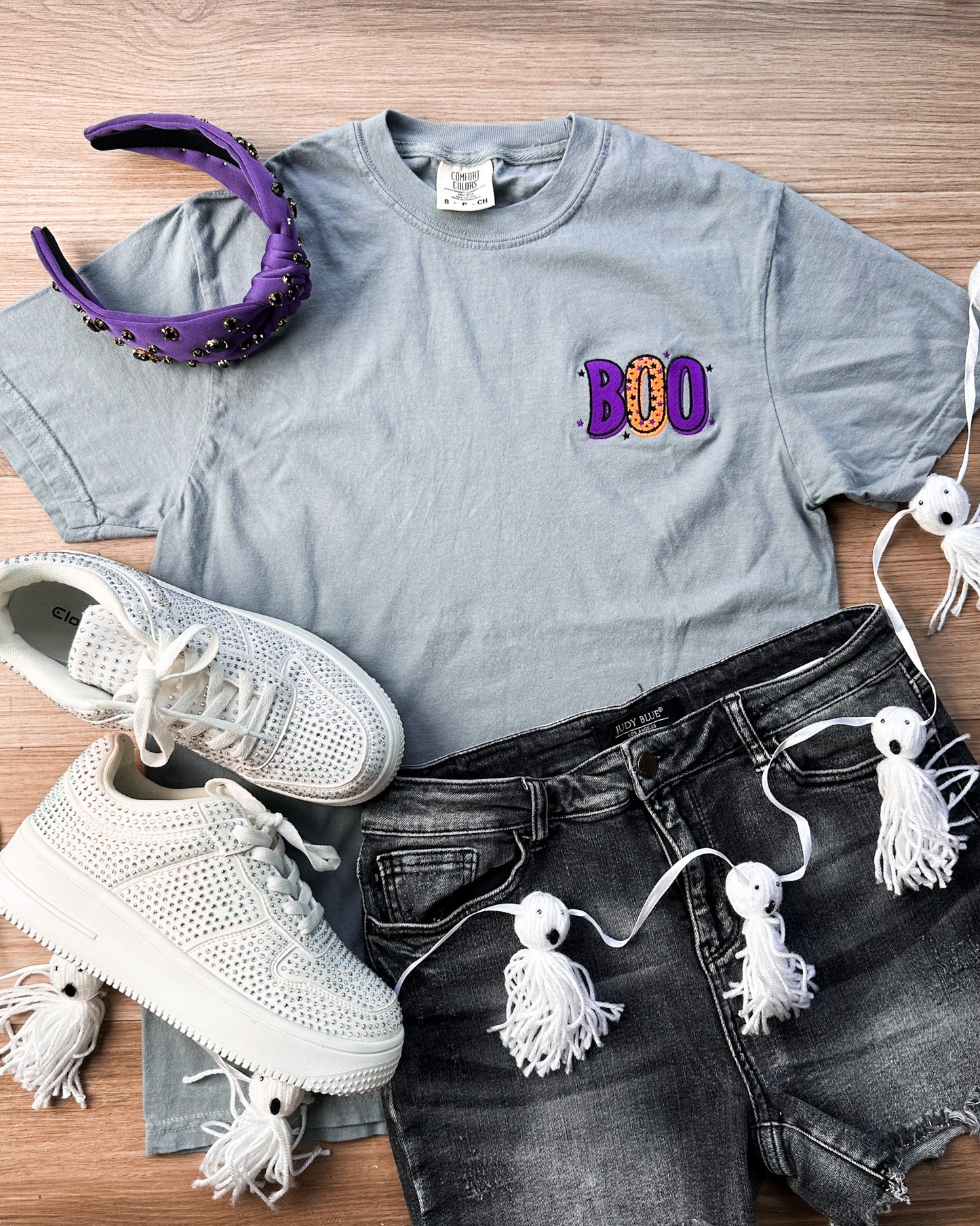 Boo Halloween Embroidery Graphic Tee