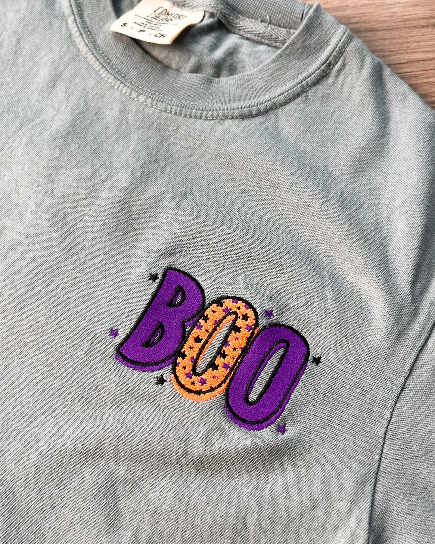 Boo Halloween Embroidery Graphic Tee