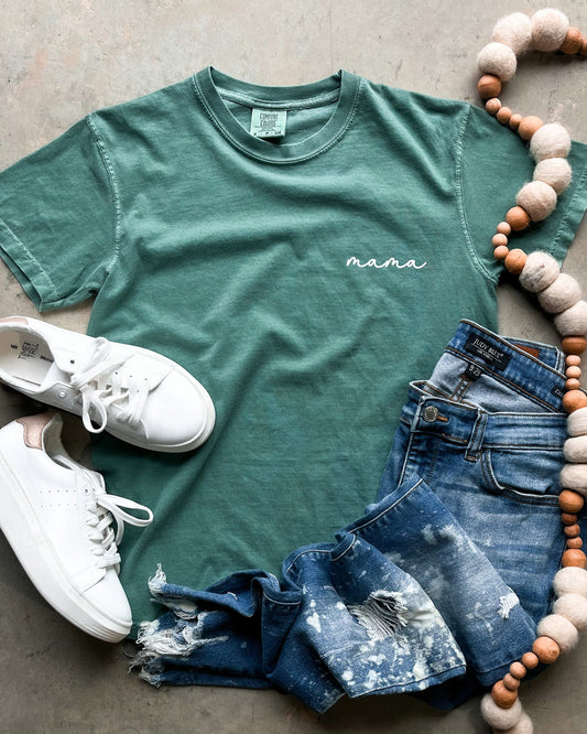 Mama Cursive Pocket CC Green Graphic Tee
