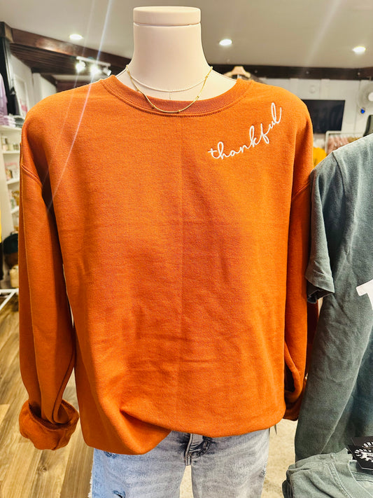 Thankful Embroidery Neck Sweatshirt