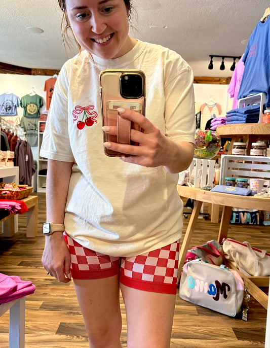 Checkered Biker Red Shorts