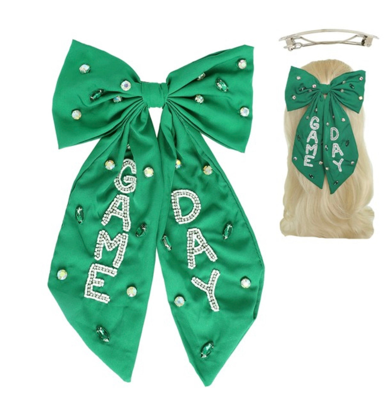 Green Game Day Bling Bow